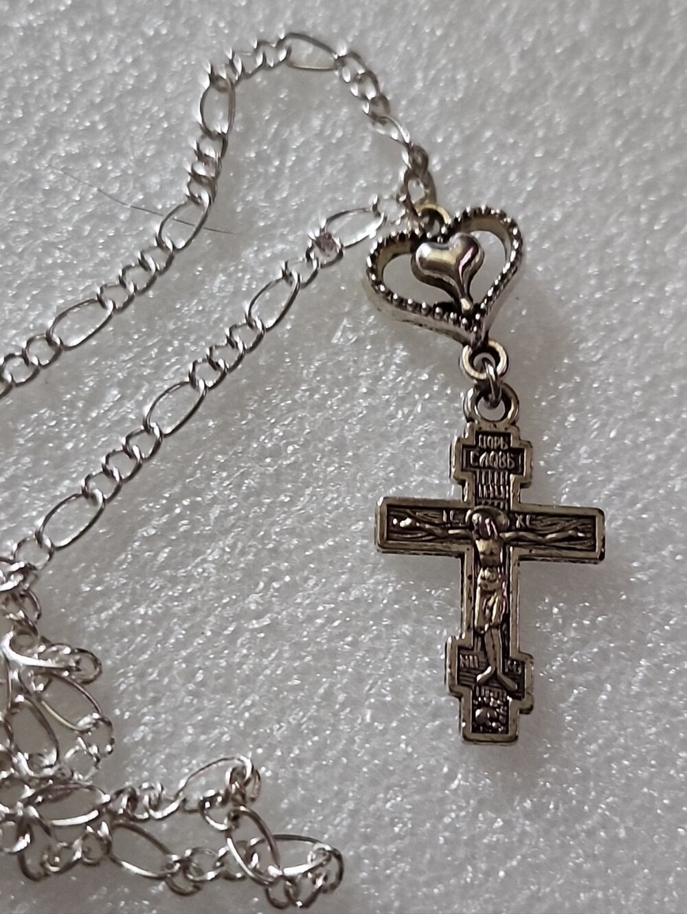 Hand Crafted Silver Crucifix Necklace with Heart Bail
